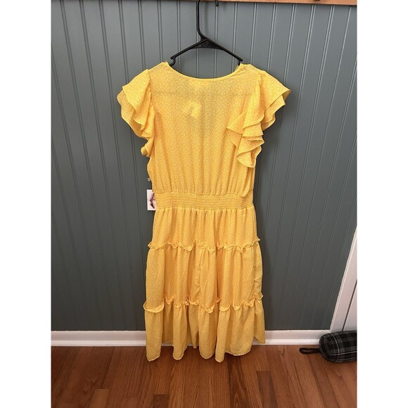 Jessica Simpson‎ Yellow Wrap Dress, Size L New Midi Tiered Dress - Picture 4 of 8